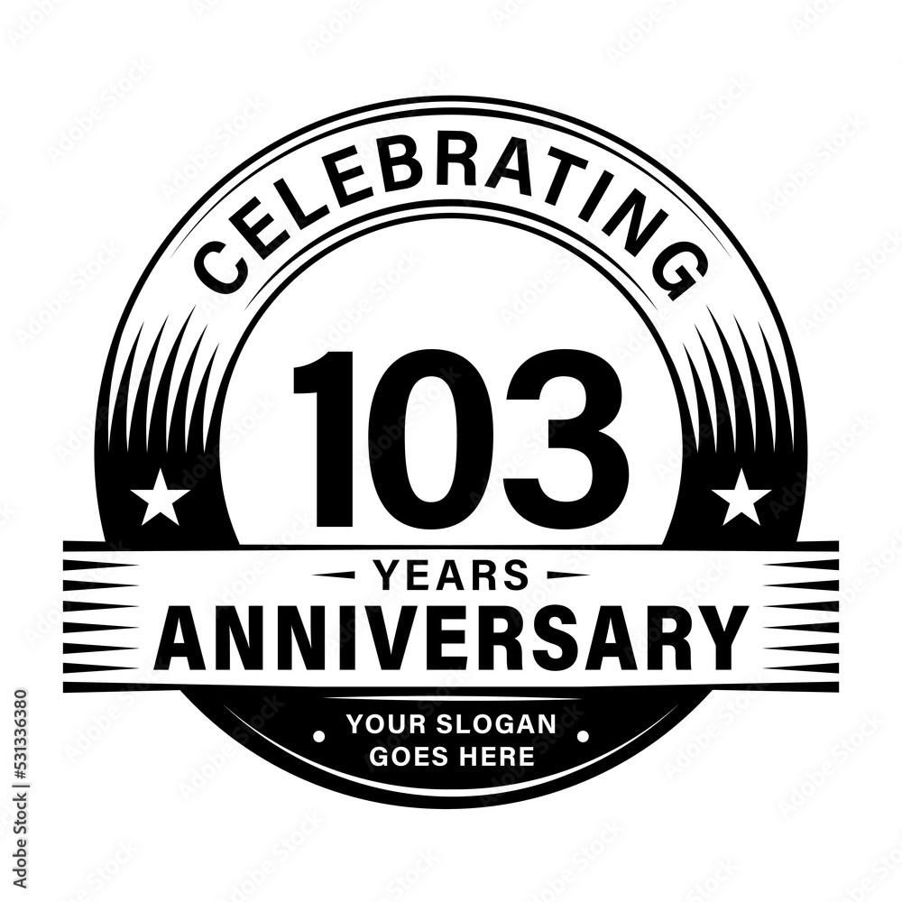 Fototapeta premium 103 years anniversary celebration design template. 103th logo vector illustrations. 