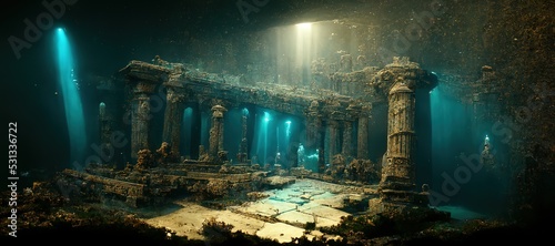 Stampa su tela The ruins of the temple of ancient Rome under the water