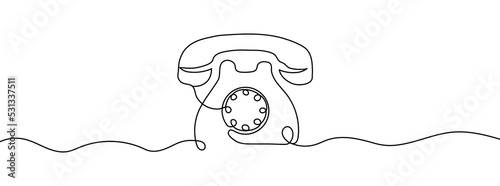 Old telephone one line drawing continuous design minimalism. Retro phone vector illustration. photo