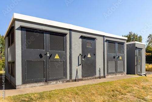 Grey high voltage transformer vault