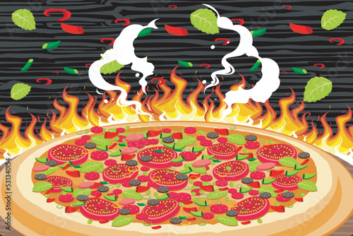 Pizza vector. Hot spicy food. Vector illustration of delicious pizza food