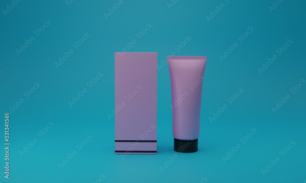 3d illustration, cream tube with box, blue background , copy space , 3d rendering. 3d illustration, cream tube with box, blue background , copy space , 3d rendering.
