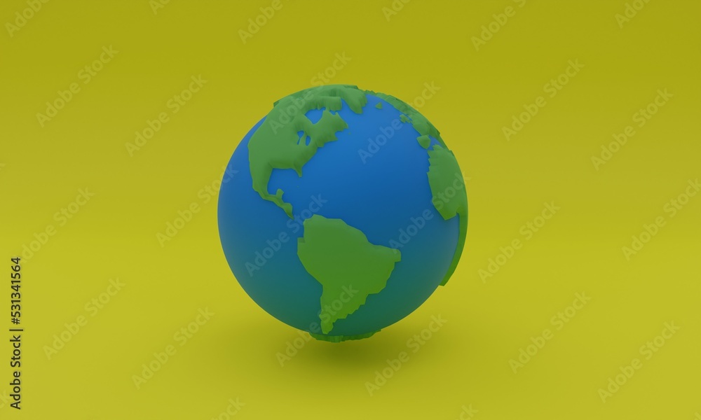 3d illustration, planet earth, yellow background, 3d rendering 3d illustration, planet earth, yellow background, 3d rendering
