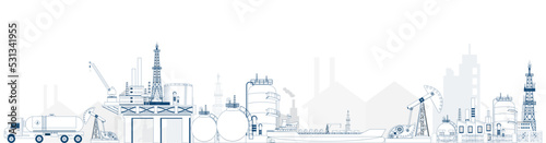 Gas and Oil industry platform Banner with Outbuildings, oil storage tank. Poster Brochure Flyer Design, Vector Illustration eps10 © Sarawut