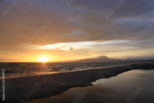 Sunrise from the Japan Sea and Mt.Daisen in Japan