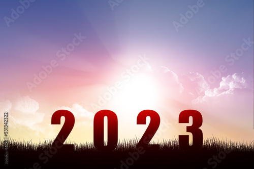 Black silhouette of numbers with the sky in the evening, Numbers that symbolize the New Year's Eve 2022 countdown to 2023, Prepare from tiger year countdown to rabbit year