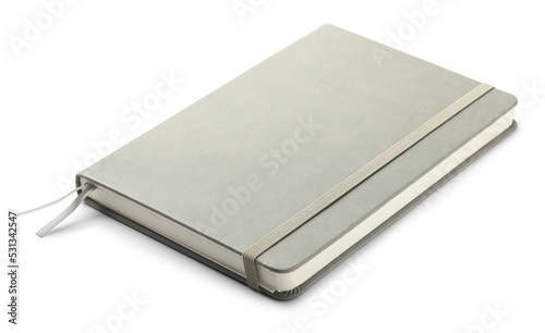 Closed grey office notebook isolated on white photo