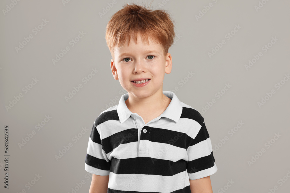 Portrait of cute little boy on light grey background Portrait of cute little boy on light grey background
