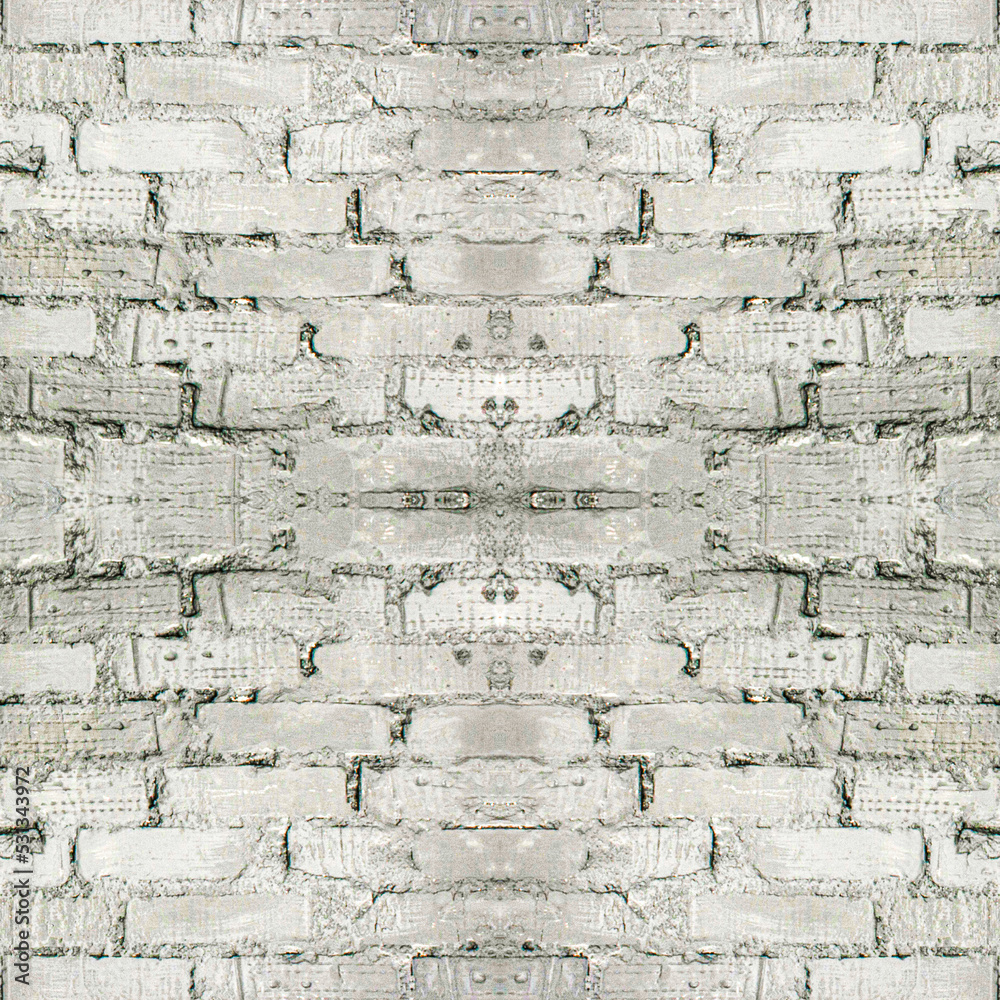 Fototapeta premium Seamless image of an old wall made of gray, worn brick. Light seamless background. Brick texture with symmetrical patterns.