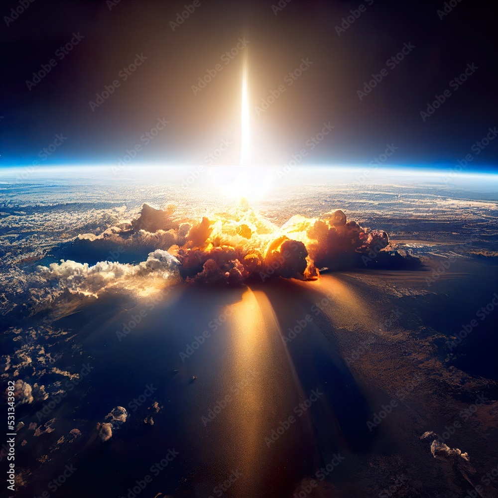 Meteorite hit the earth and exploded. Digital art Stock Illustration ...