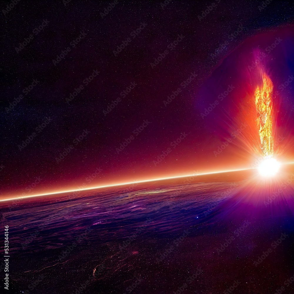 Meteorite hit the earth and exploded. Digital art