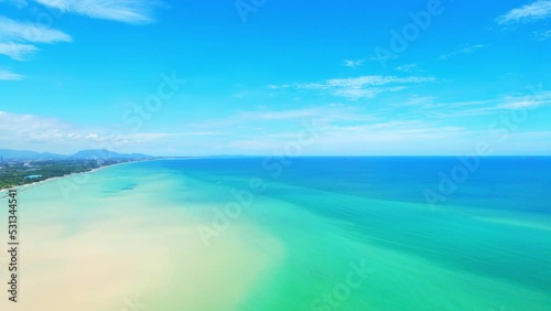 Wallpaper Mural 4K Aerial view of drone moving on beautiful sea, Flight over ocean. Dynamic aerial shot. Perfect for holiday summer background. Tropical sea in the Gulf of Thailand. Drone 4k shot.
 Torontodigital.ca