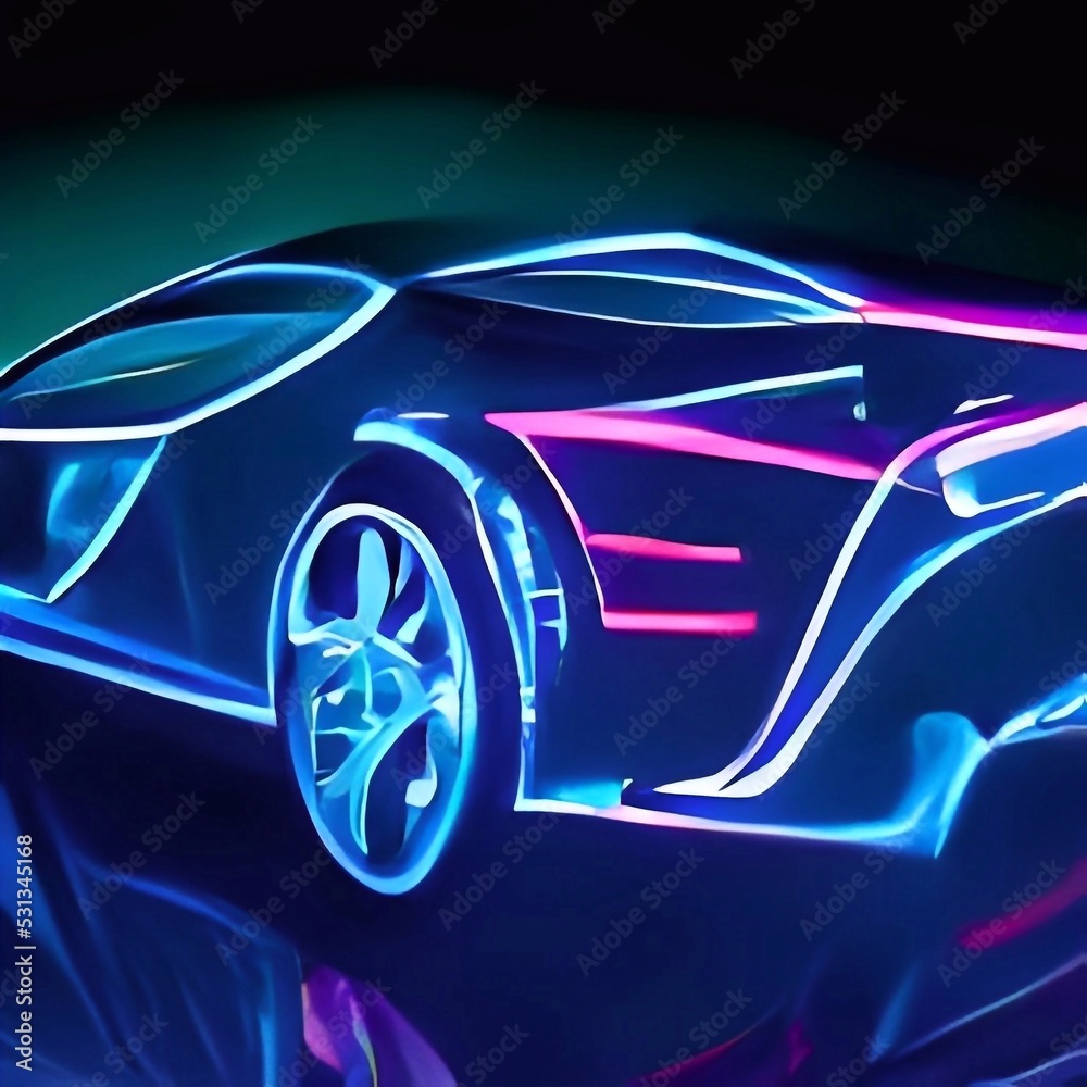 Naklejka premium sports car with neon lights 