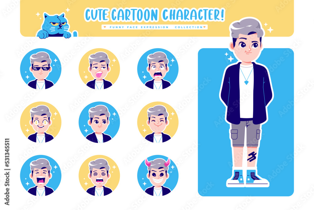 different face emotion boy cartoon character collection 4 different face emotion boy cartoon character collection 4