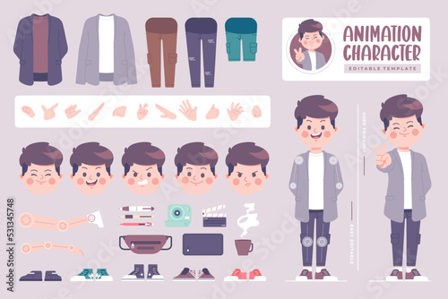 editable animation flat design boy character template