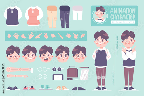 editable animation flat design geek boy character template