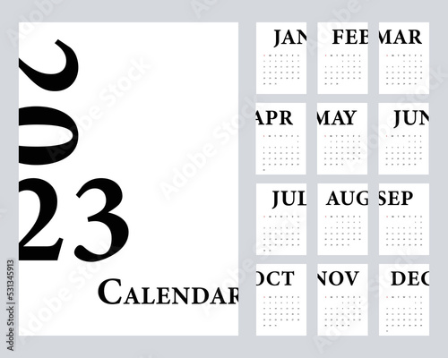 2023 printable monthly calendar template design, week starts on Sunday minimal style