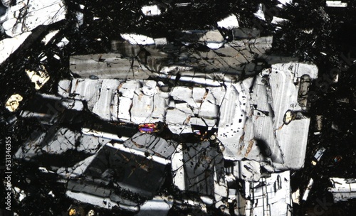 Volcanic rock minerals under microscope