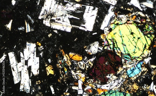 Volcanic rock minerals under microscope photo