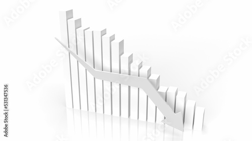 The white business chart arrow down 3d rendering
