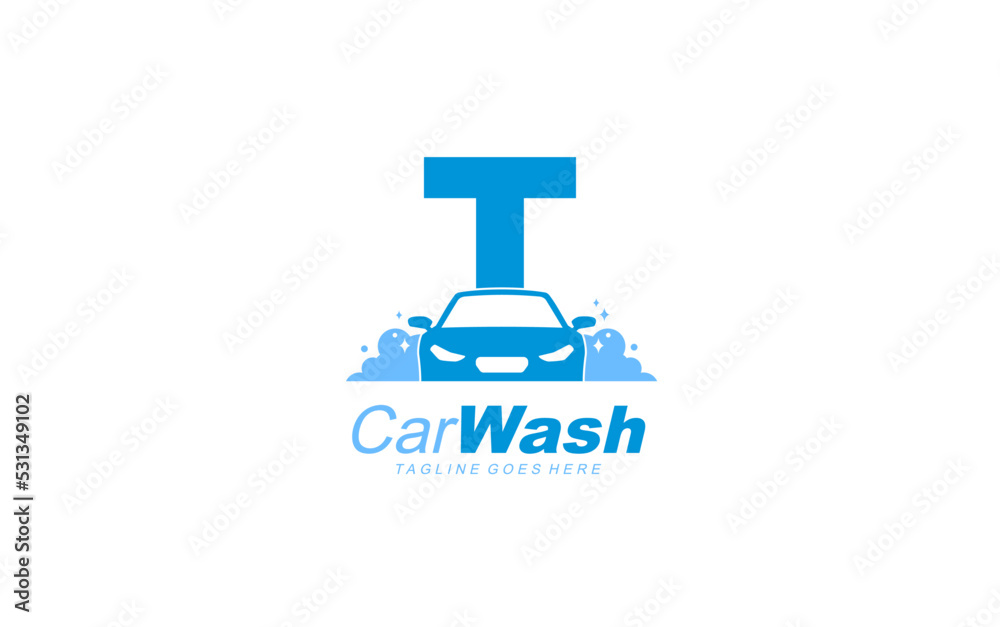 T logo carwash for identity. car template vector illustration for your brand.