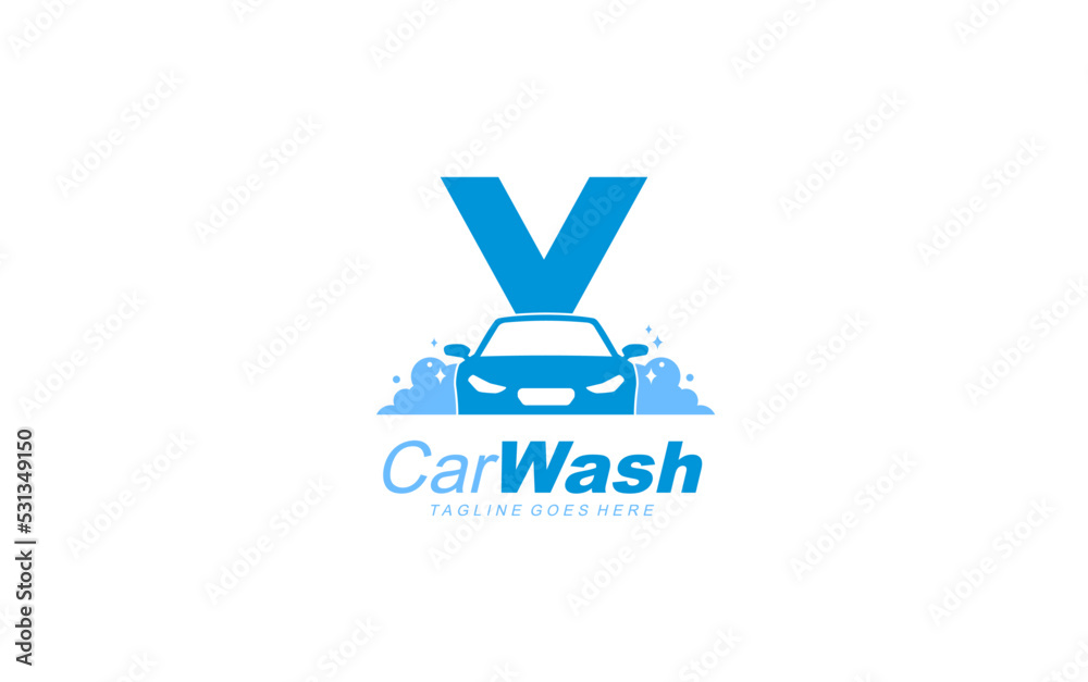 V logo carwash for identity. car template vector illustration for your brand. V logo carwash for identity. car template vector illustration for your brand.