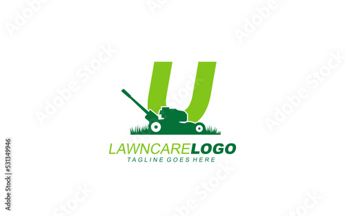 U logo lawncare for branding company. mower template vector illustration for your brand.