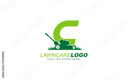 C logo lawncare for branding company. mower template vector illustration for your brand.