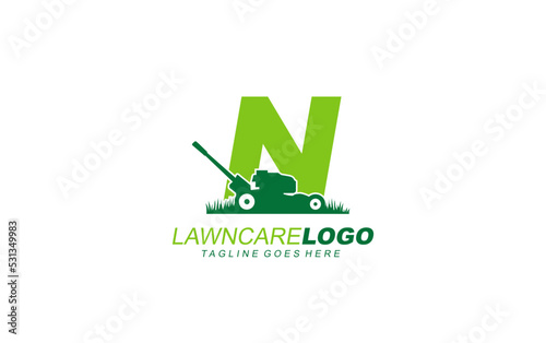 N logo lawncare for branding company. mower template vector illustration for your brand.