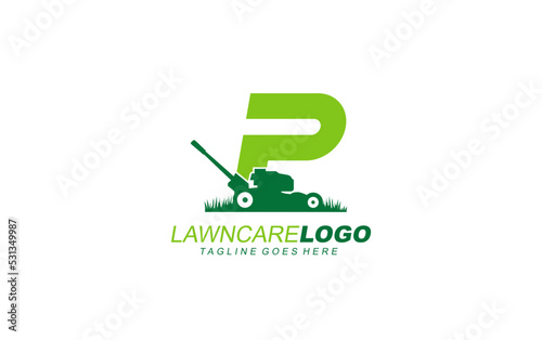 P logo lawncare for branding company. mower template vector illustration for your brand.
