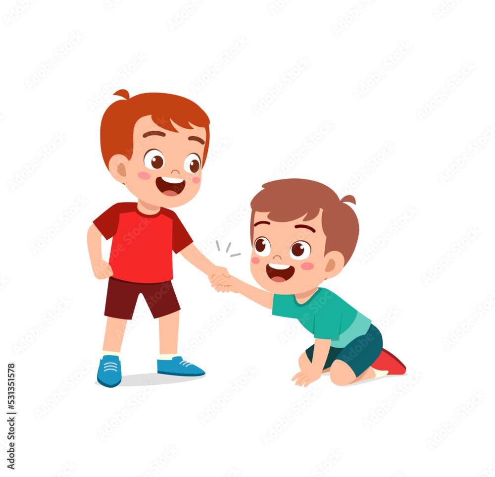 good little kid helping friend that falling on the floor good little kid helping friend that falling on the floor