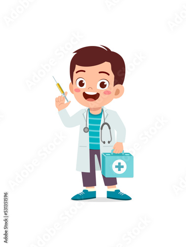 little kid wearing doctor costume and play