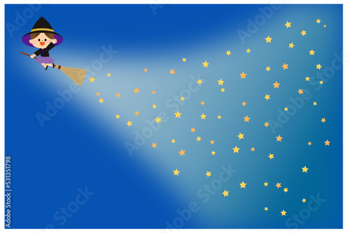 ホウキに乗ったかわいい魔女の背景