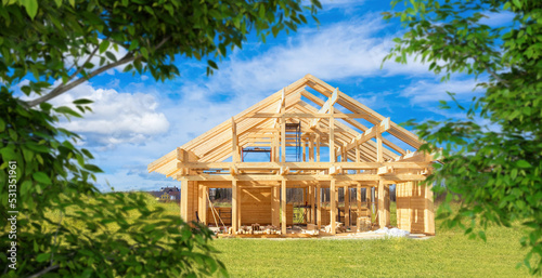 Wooden house under construc...