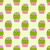Illustration vector graphic seamless pattern cute cactus with flower. Print on cloth, fabric, linen, textile and wallpaper background