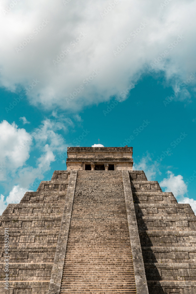 Magnificent central pyramid of chichen itza, riviera maya