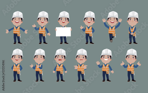Repairman with different poses. vector