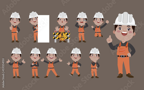 Repairman with different poses. vector