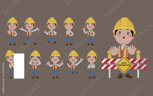 Repairman with different poses. vector