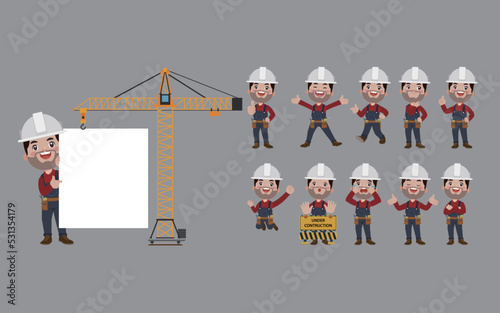 Repairman with different poses. vector