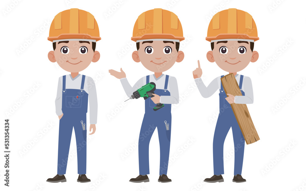 Repairman with different poses. vector