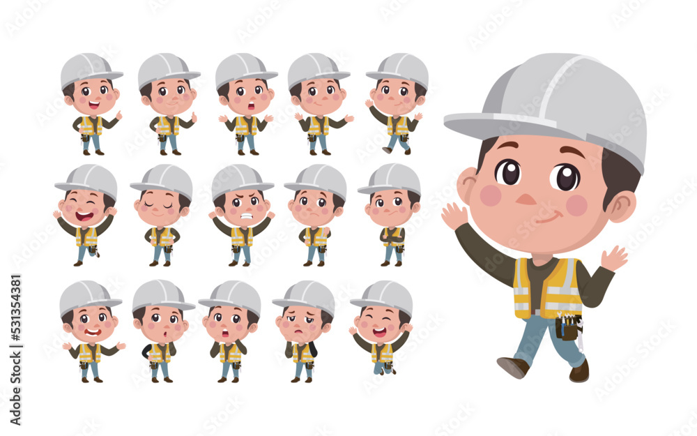 Repairman with different poses. vector