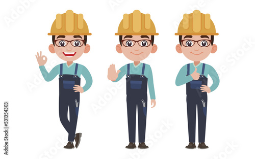 Repairman with different poses. vector