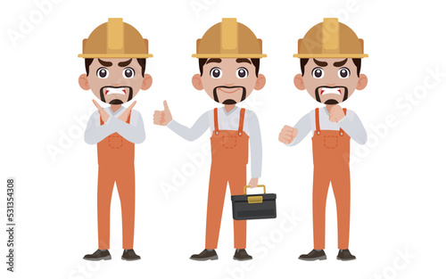 Repairman with different poses. vector