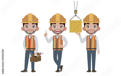 Repairman with different poses. vector