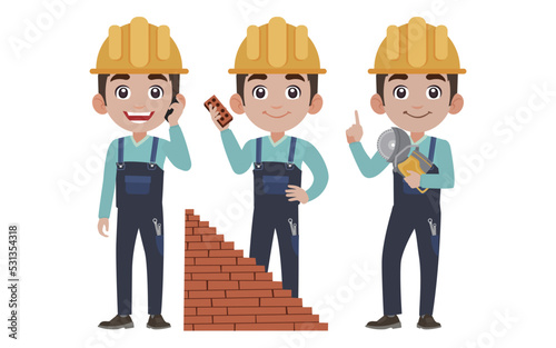 Repairman with different poses. vector