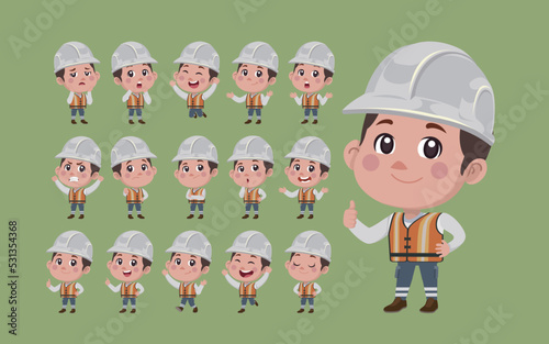 Repairman with different poses. vector