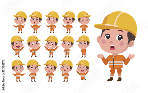 Repairman with different poses. vector