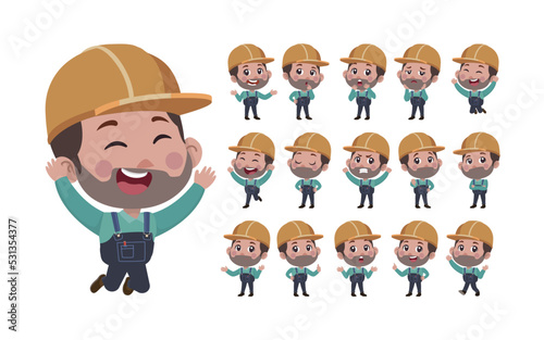 Repairman with different poses. vector