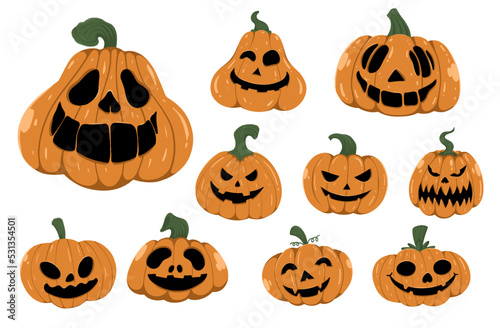 10 Halloween pumpkins cute hand drawn vector 